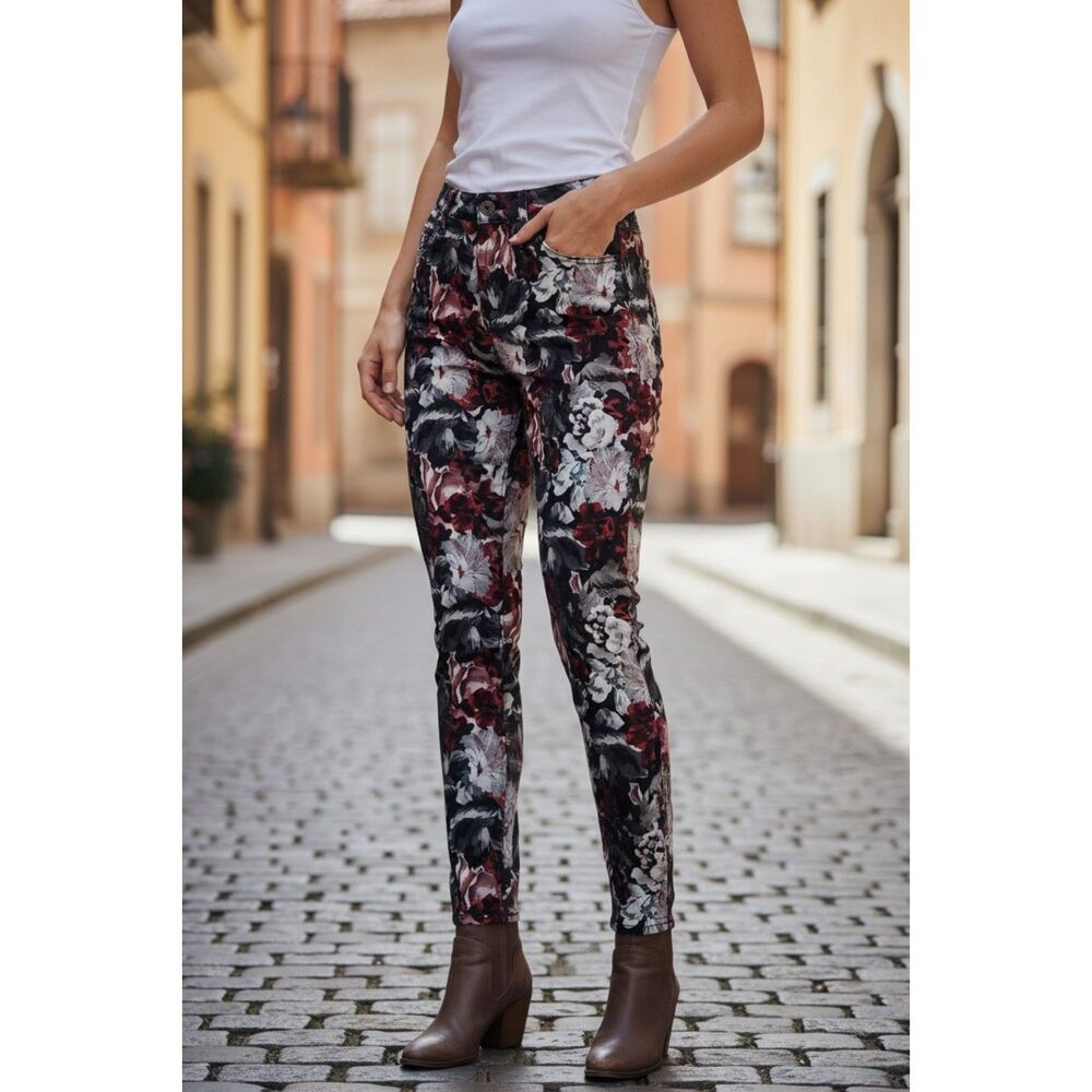 7 For All Mankind Gallery Floral Skinny Stretch Jeans Wm Size 27 Whimsigoth